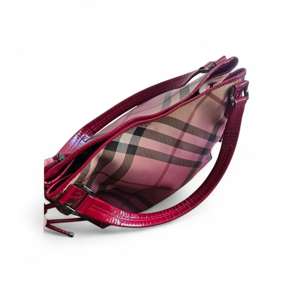 Burberry Burgundy and Black Plaid Shoulder Bag - Picture 4 of 11
